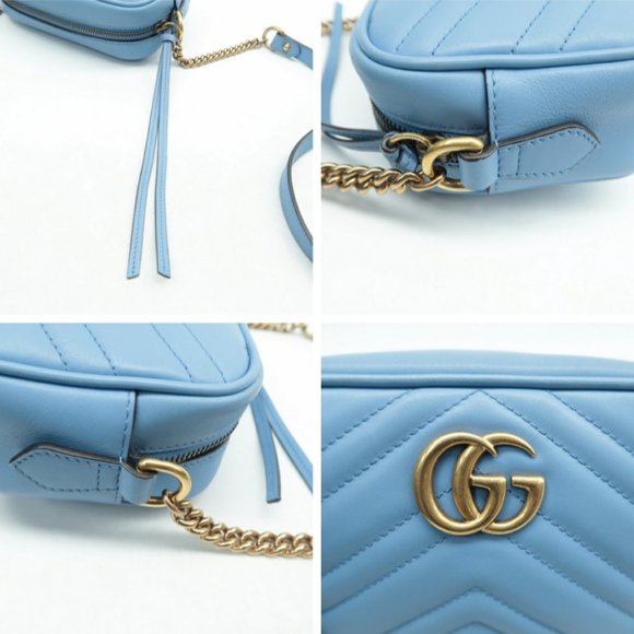100% Authentic GUCCI Blue GG Marmont Leather Shoulder Bag - Picture 8 of 12